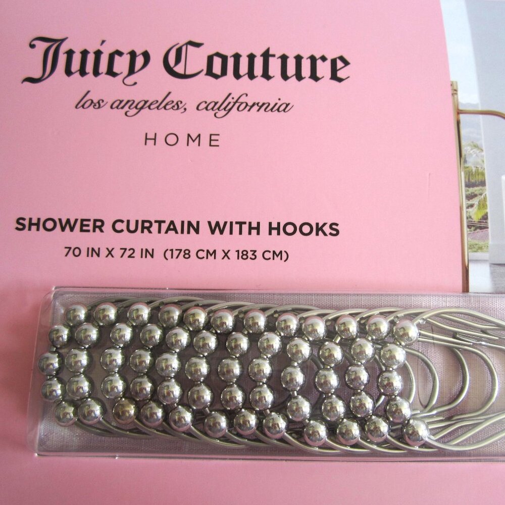 Juicy Couture Pink Crown Shower Curtain With Hooks - Picture 3 of 5